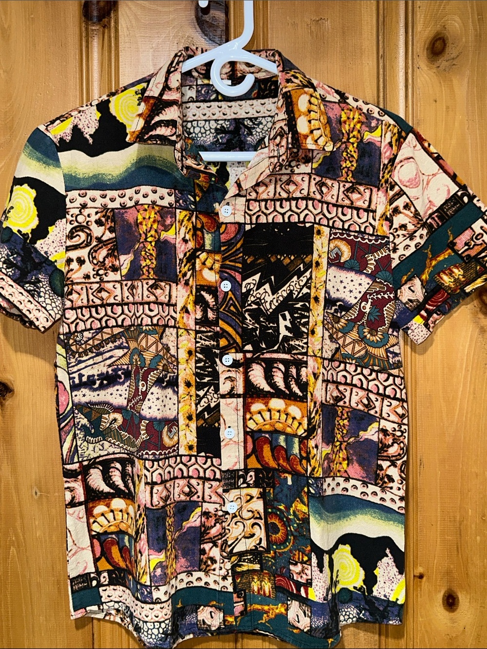 Men's Multicolor Patchwork Short-Sleeve Button-Up Shirt